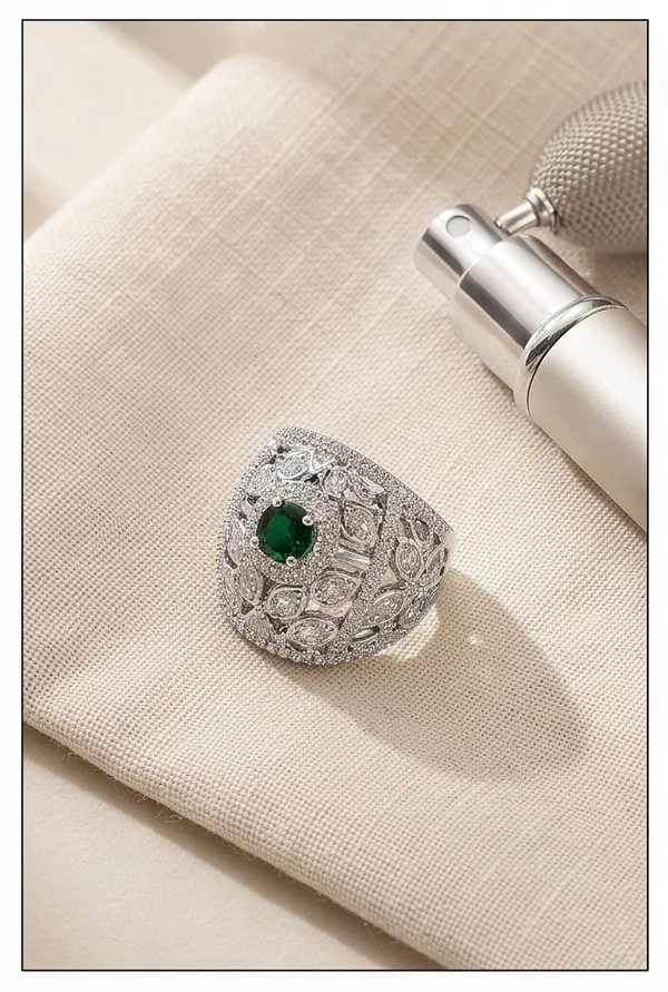 Ishrin_Studio_Silver_Plated_Green_Cz_Adjustable_Ring_For_Women_&_Girls_|_Emerald_Style_Statement_Cocktail_Ring