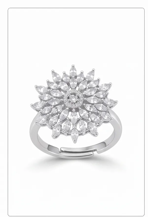Ishrin_Studio_Silver_Plated_Floral_Cz_Adjustable_Ring_For_Women_&_Girls_|_Sunflower_Statement_Cocktail_Ring