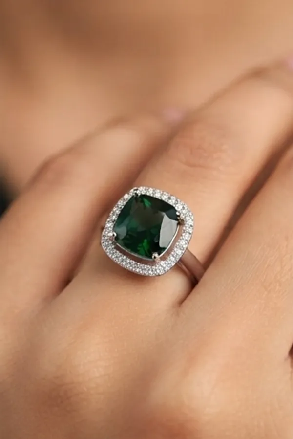 Ishrin_Studio_Silver_Plated_Emerald_Green_Cz_Adjustable_Ring_For_Women_&_Girls_|_Cushion_Cut_Statement_Cocktail_Ring