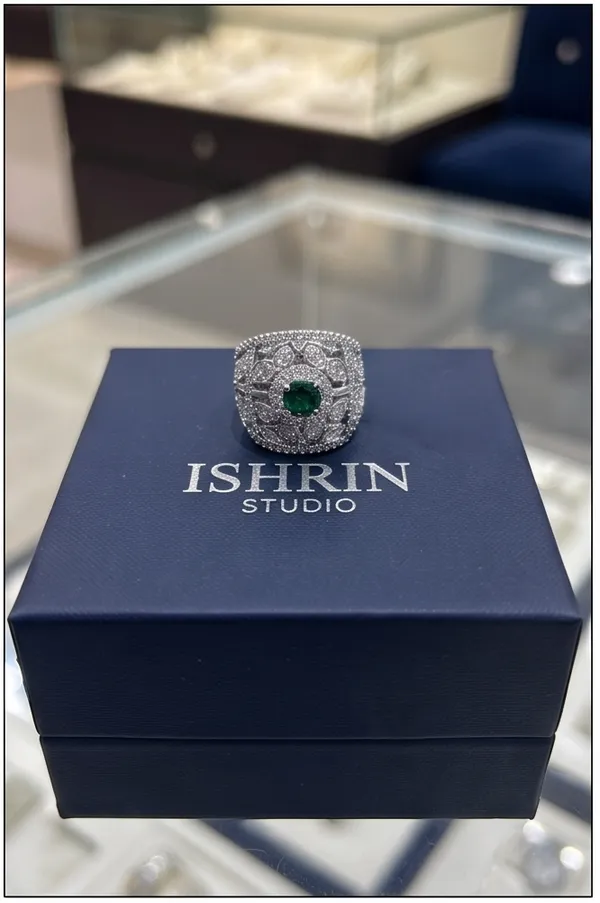 Ishrin_Studio_Silver_Plated_Green_Cz_Adjustable_Ring_For_Women_&_Girls_|_Emerald_Style_Statement_Cocktail_Ring