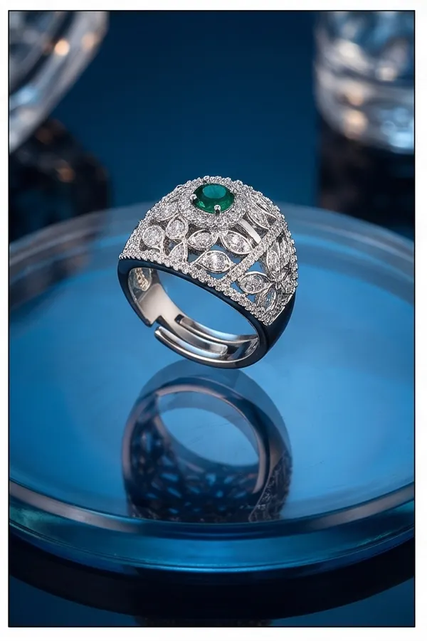 Ishrin_Studio_Silver_Plated_Green_Cz_Adjustable_Ring_For_Women_&_Girls_|_Emerald_Style_Statement_Cocktail_Ring