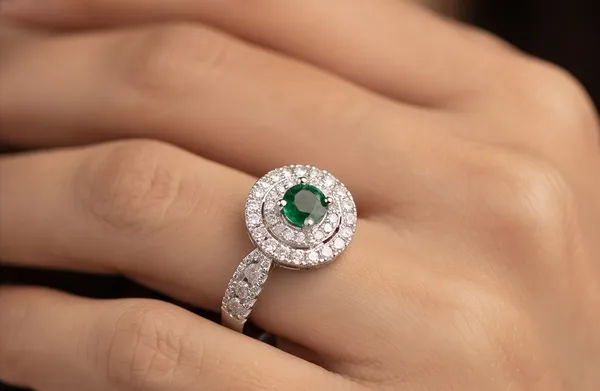 Ishrin_Studio_Silver_Plated_Green_Cz_Halo_Adjustable_Ring_For_Women_&_Girls_|_Emerald_Style_Solitaire_Statement_Ring