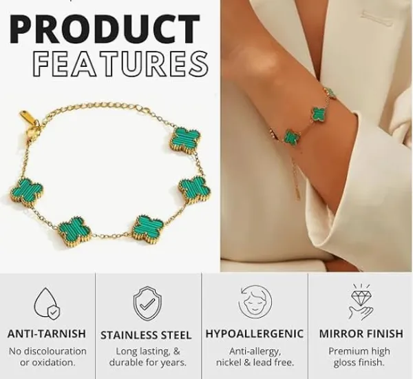 Stainless_Steel_Gold_Plated_Clover_Chain_Bracelet_For_Women