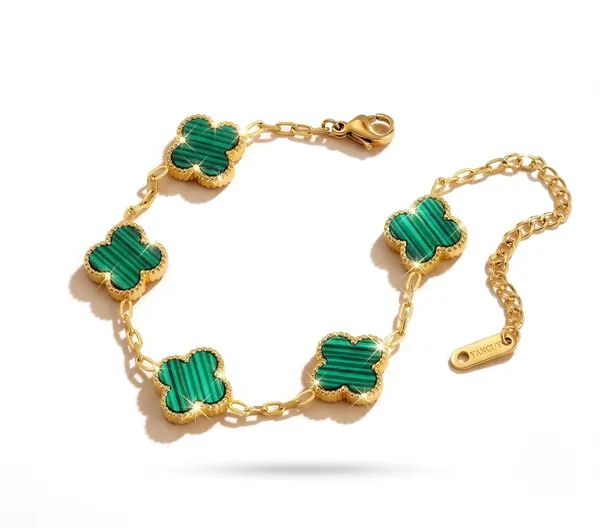 Stainless_Steel_Gold_Plated_Clover_Chain_Bracelet_For_Women