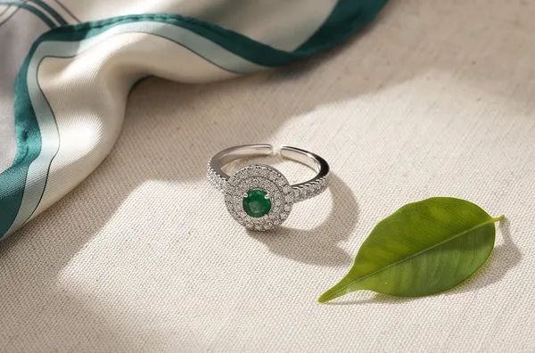 Ishrin_Studio_Silver_Plated_Green_Cz_Halo_Adjustable_Ring_For_Women_&_Girls_|_Emerald_Style_Solitaire_Statement_Ring