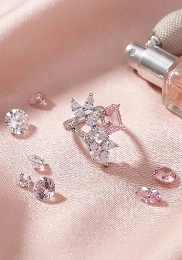 Ishrin_Studio_Silver_Plated_Pink_Princess_Cut_Cz_Adjustable_Ring_For_Women_&_Girls_|_Floral_Statement_Cocktail_Ring