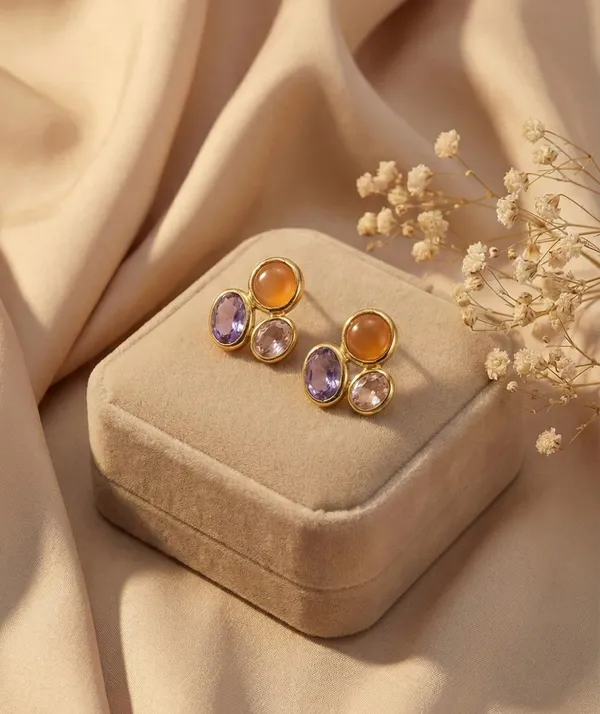 Ishrin_Studio_Ishrin_Studio_Pastel_Triple-Stone_Gold_Plated_Stud_Earrings_Alloy,_Stainless_Steel_Stud_Earring