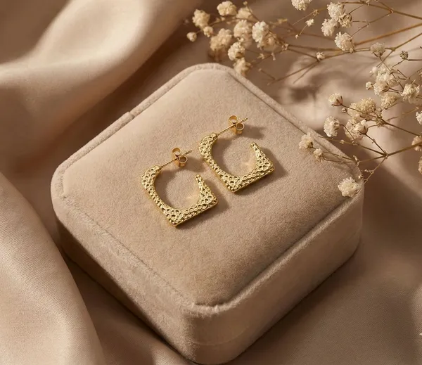 Ishrin_Studio_Iishrin_Studio_Gold_Plated_Hammer_Textured_Square_U-Cut_Hoop_Earrings_for_Women_Alloy,_Stainless_Steel_Hoop_Earring