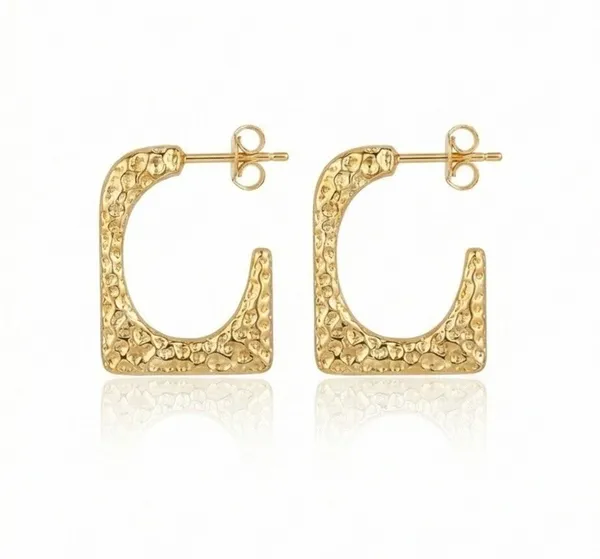Ishrin_Studio_Iishrin_Studio_Gold_Plated_Hammer_Textured_Square_U-Cut_Hoop_Earrings_for_Women_Alloy,_Stainless_Steel_Hoop_Earring