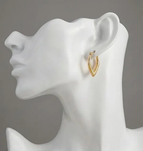 Ishrin_Studio_Ishrin_Studio_Gold_Plated_Textured_V-Shaped_Hoop_Earrings_for_Women_Alloy,_Stainless_Steel_Hoop_Earring