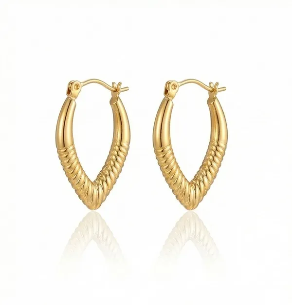 Ishrin_Studio_Ishrin_Studio_Gold_Plated_Textured_V-Shaped_Hoop_Earrings_for_Women_Alloy,_Stainless_Steel_Hoop_Earring