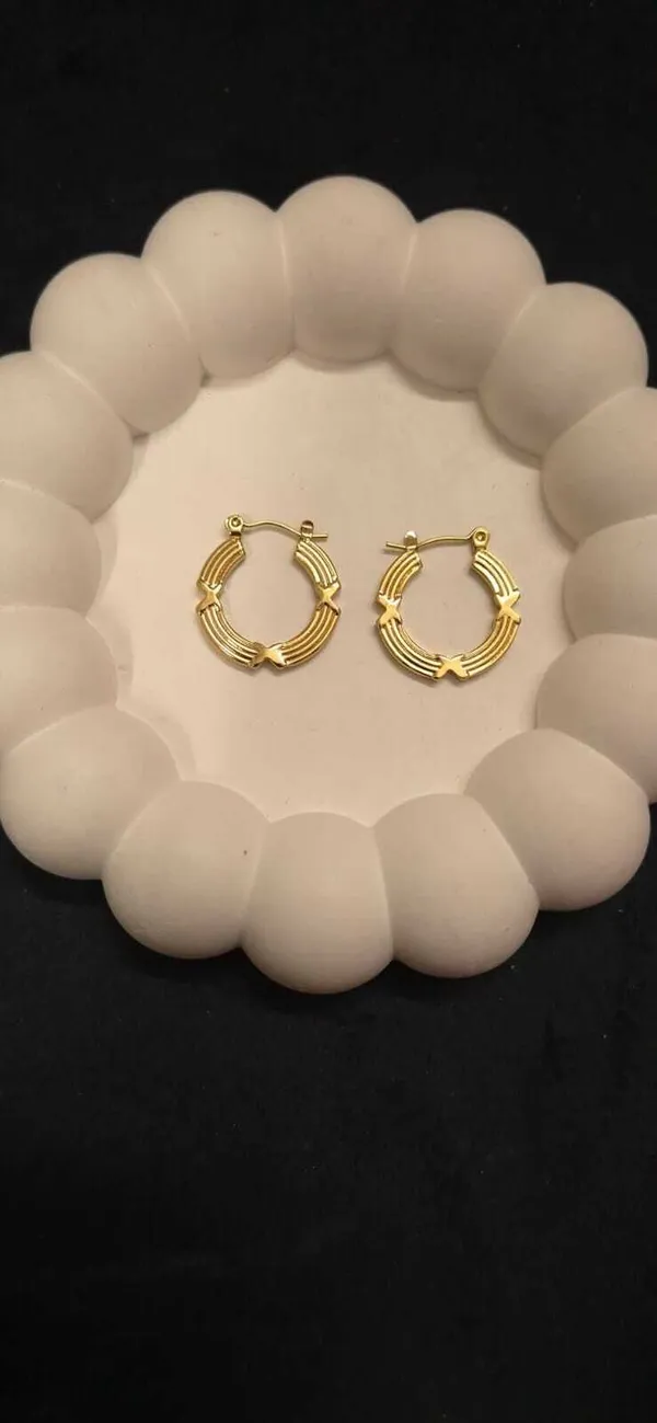 Ishrin_Studio_Ishrin_Studio_Gold_Plated_Textured_Hoop_Earrings_with_X_Motif_for_Women_Alloy,_Stainless_Steel_Hoop_Earring