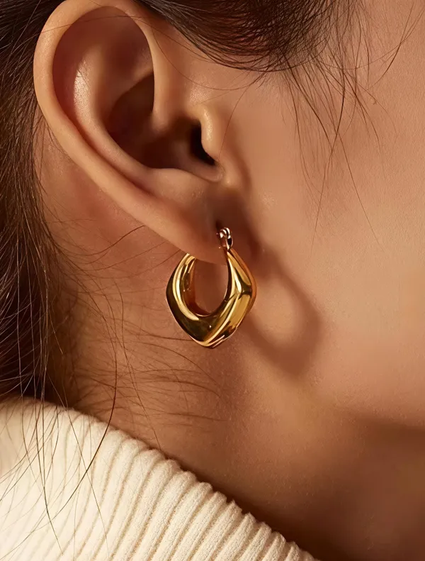 Ishrin_Studio_Ishrin_Studio_Gold_Plated_Smooth_Molten_Drop_Hoop_Earrings_for_Women_Alloy,_Stainless_Steel_Hoop_Earring