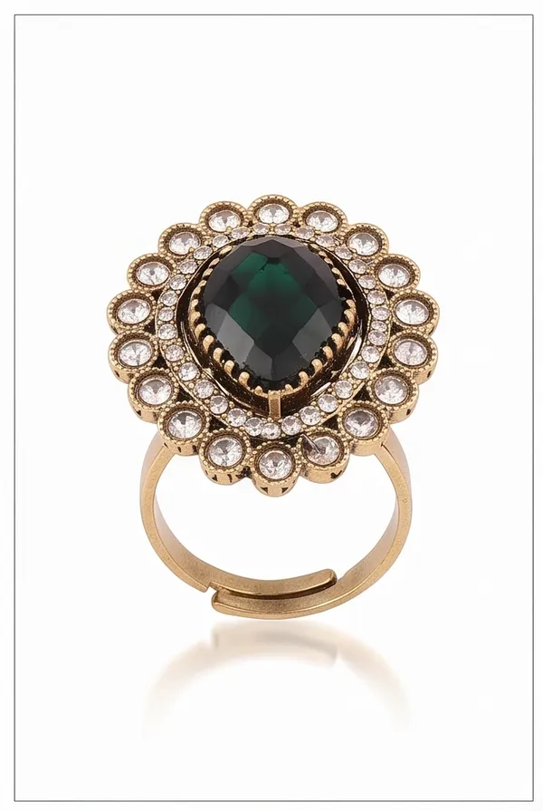 Ishrin_Studio_Green_Oval_Crystal_Adjustable_Ring_For_Women_&_Girls_|_Gold_Tone_Statement_Cocktail_Ring_With_Rhinestones