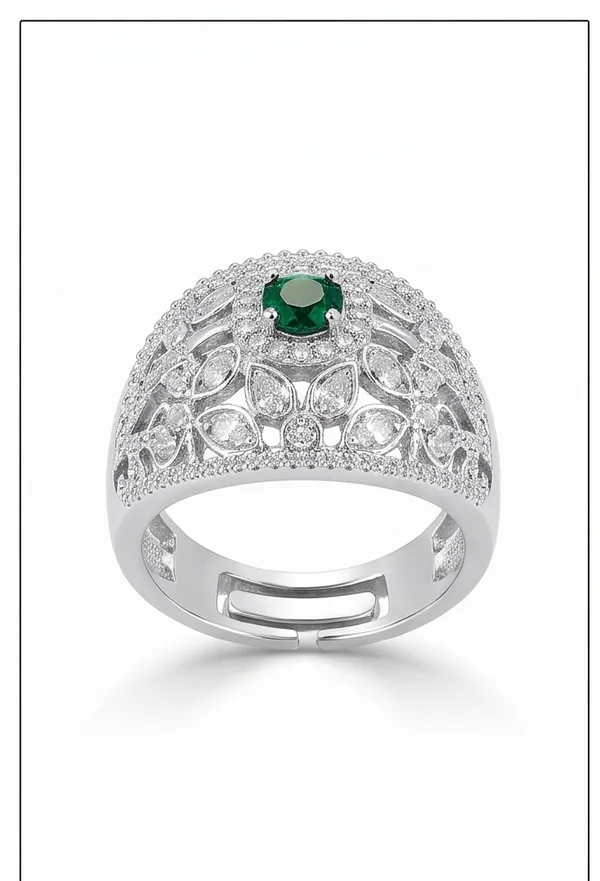 Ishrin_Studio_Silver_Plated_Green_Cz_Adjustable_Ring_For_Women_&_Girls_|_Emerald_Style_Statement_Cocktail_Ring
