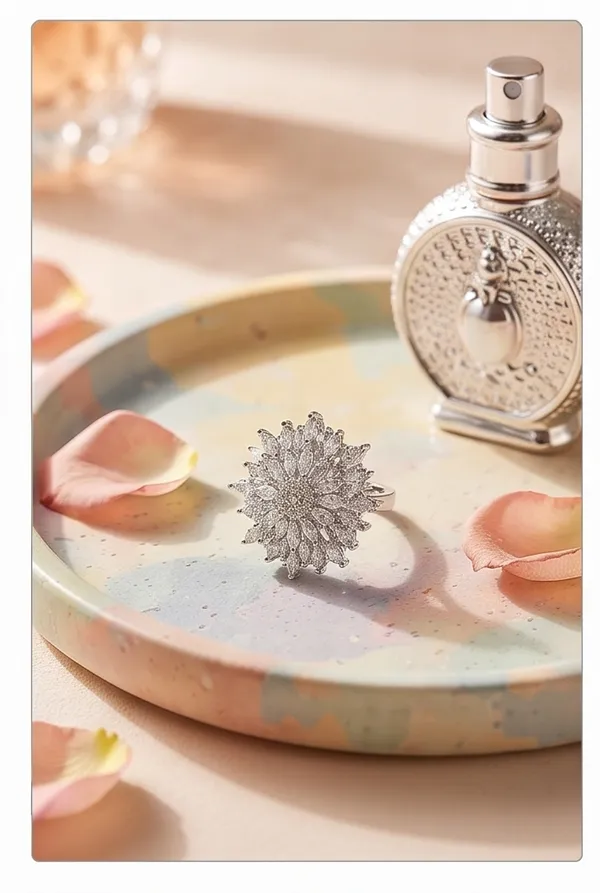Ishrin_Studio_Silver_Plated_Floral_Cz_Adjustable_Ring_For_Women_&_Girls_|_Sunflower_Statement_Cocktail_Ring