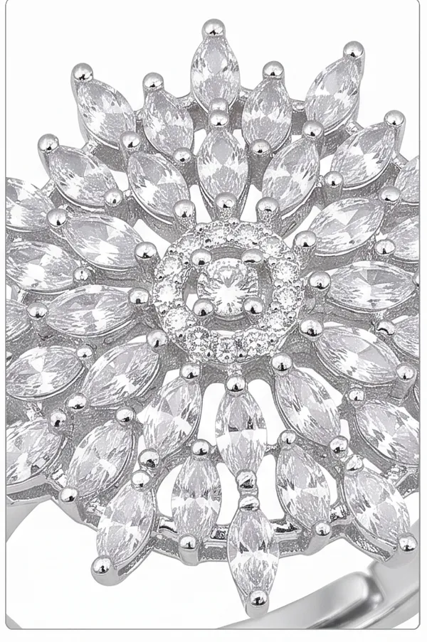 Ishrin_Studio_Silver_Plated_Floral_Cz_Adjustable_Ring_For_Women_&_Girls_|_Sunflower_Statement_Cocktail_Ring