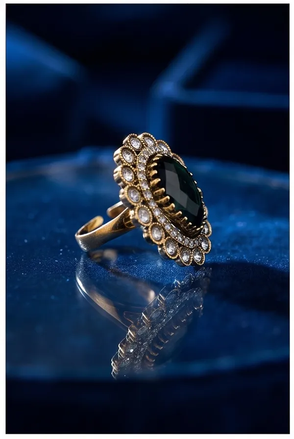 Ishrin_Studio_Green_Oval_Crystal_Adjustable_Ring_For_Women_&_Girls_|_Gold_Tone_Statement_Cocktail_Ring_With_Rhinestones