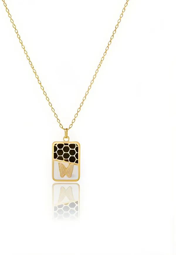 Ishrin_Studio_Ishrin_Studio_Honeycomb_Butterfly_Gold_Plated_Pendant_Necklace_Pearl_Gold-plated_Plated_Alloy,_Stainless_Steel_Necklace