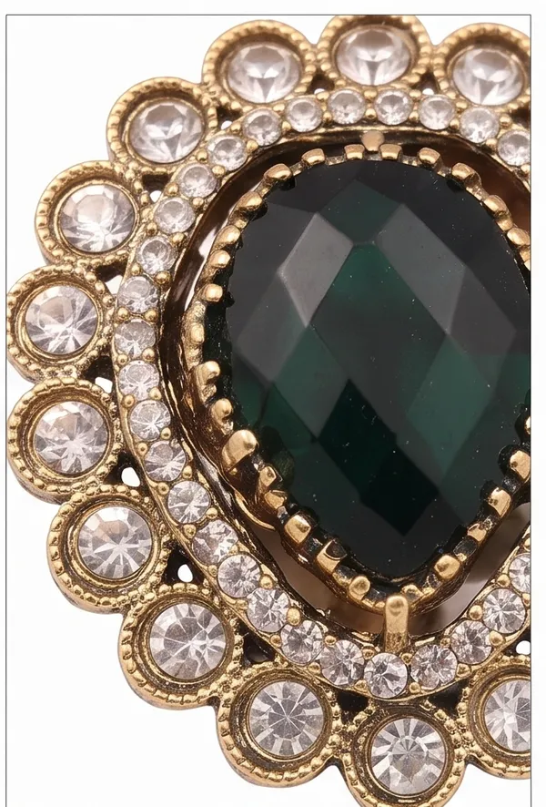 Ishrin_Studio_Green_Oval_Crystal_Adjustable_Ring_For_Women_&_Girls_|_Gold_Tone_Statement_Cocktail_Ring_With_Rhinestones