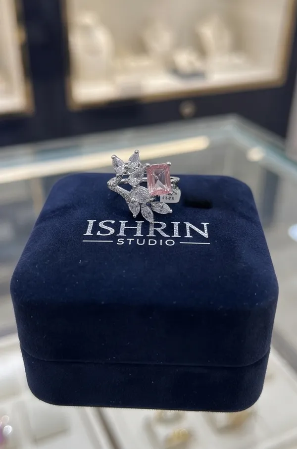 Ishrin_Studio_Silver_Plated_Pink_Princess_Cut_Cz_Adjustable_Ring_For_Women_&_Girls_|_Floral_Statement_Cocktail_Ring