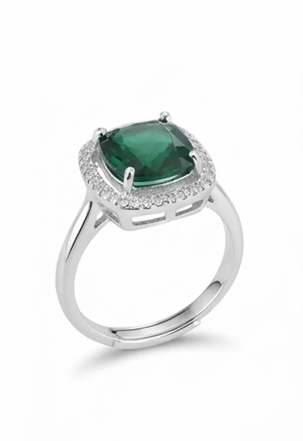 Ishrin_Studio_Silver_Plated_Emerald_Green_Cz_Adjustable_Ring_For_Women_&_Girls_|_Cushion_Cut_Statement_Cocktail_Ring