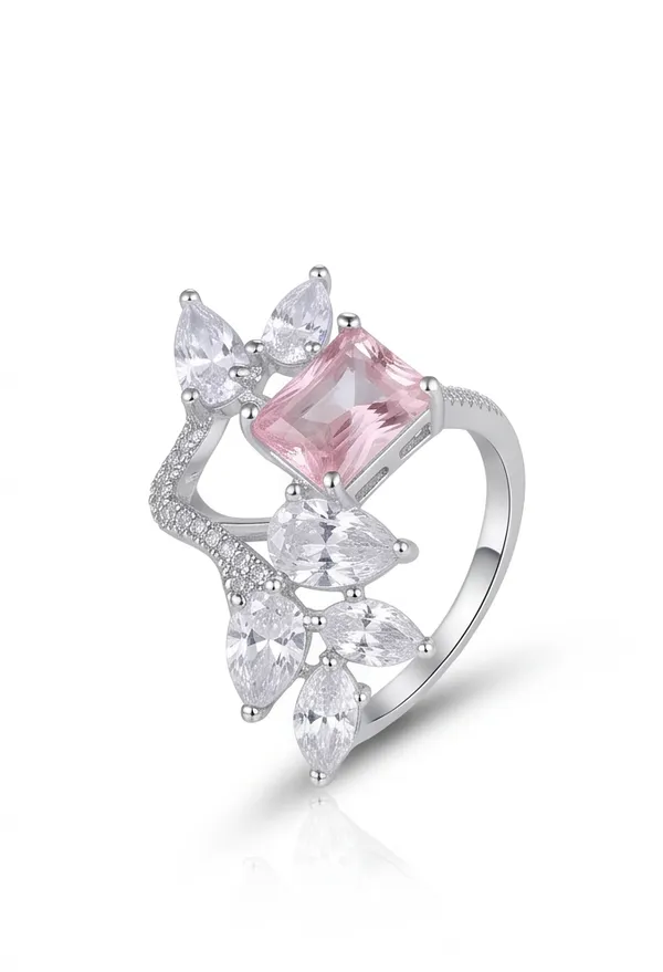 Ishrin_Studio_Silver_Plated_Pink_Princess_Cut_Cz_Adjustable_Ring_For_Women_&_Girls_|_Floral_Statement_Cocktail_Ring