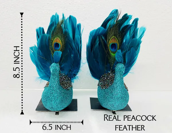 Plastic_Feather_Glitter_Turquoise_Peacock_Decorative_Showpiece_Set_Of_2