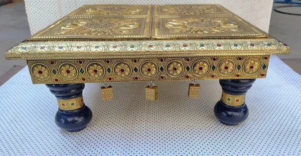 Brass_Wood_Traditional_Floral_Golden_Blue_Pooja_Chowki