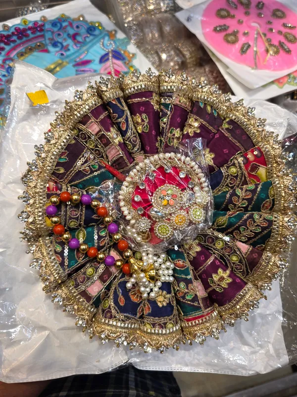 Metal_Fabric_Embroidered_Multicolor_Pooja_Thali_Set