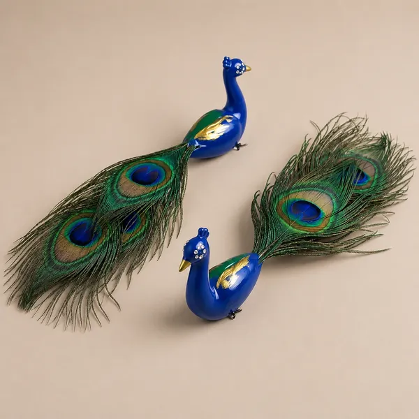Resin_Blue_Peacock_Natural_Feather_Showpiece_Set_Of_2