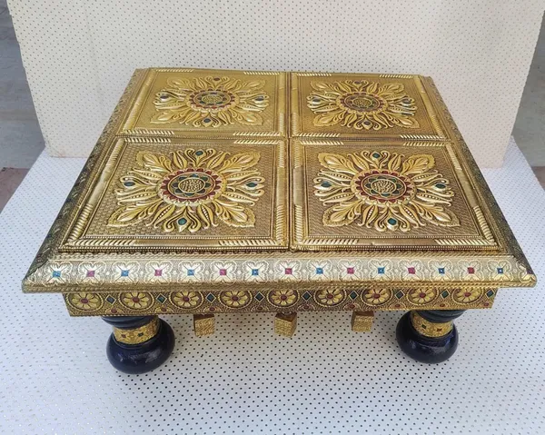 Brass_Wood_Traditional_Floral_Golden_Blue_Pooja_Chowki