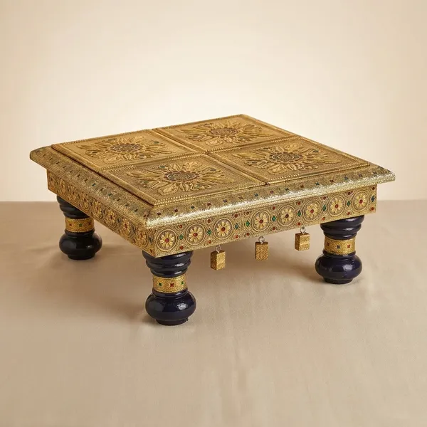 Brass_Wood_Traditional_Floral_Golden_Blue_Pooja_Chowki