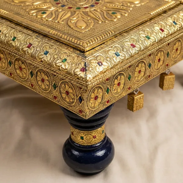 Brass_Wood_Traditional_Floral_Golden_Blue_Pooja_Chowki