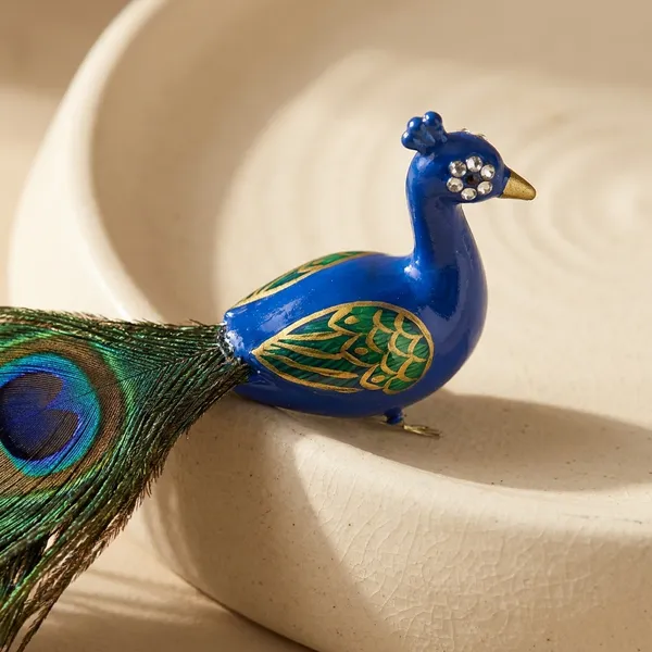 Resin_Blue_Peacock_Natural_Feather_Showpiece_Set_Of_2