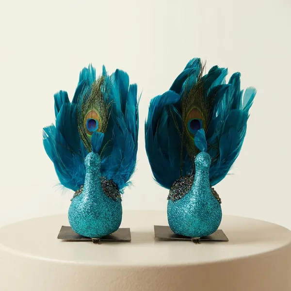 Plastic_Feather_Glitter_Turquoise_Peacock_Decorative_Showpiece_Set_Of_2