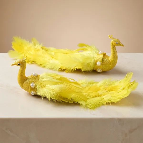 Feather_Glitter_Yellow_Peacock_Decorative_Showpiece_Set_Of_2