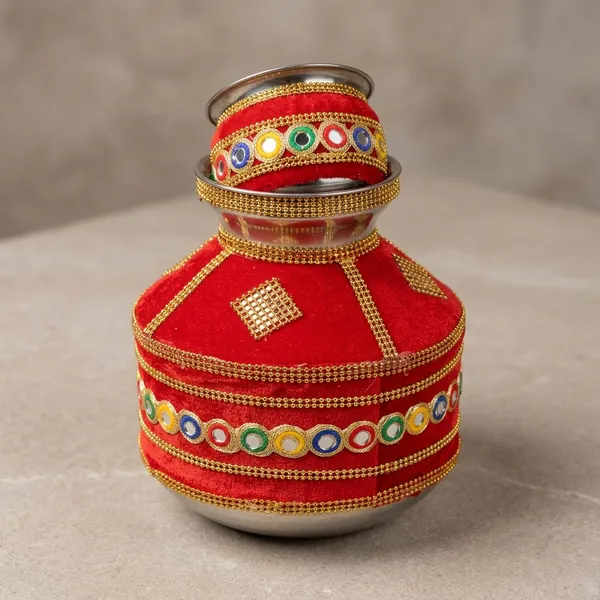 Fabric_Ethnic_Mirror_Work_Storage_Container_With_Lid