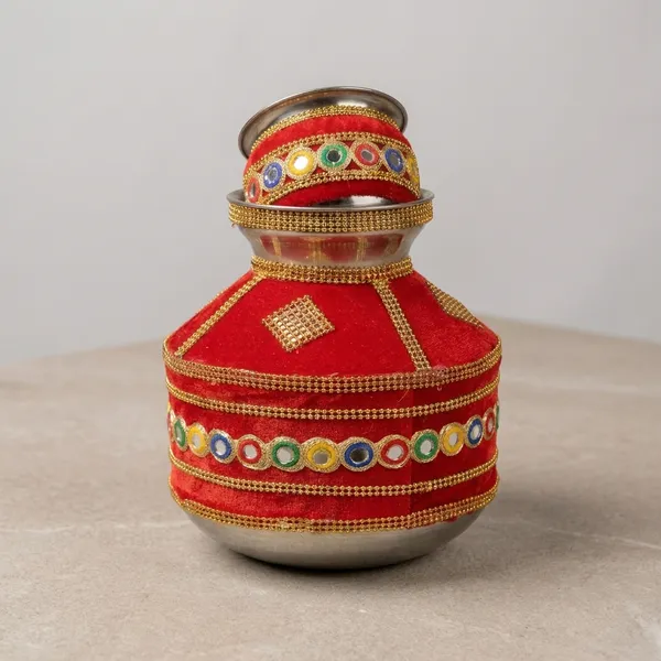 Fabric_Ethnic_Mirror_Work_Storage_Container_With_Lid
