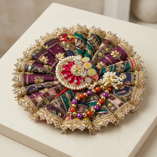 Metal_Fabric_Embroidered_Multicolor_Pooja_Thali_Set
