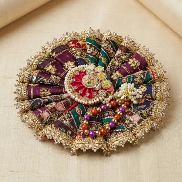 Metal_Fabric_Embroidered_Multicolor_Pooja_Thali_Set