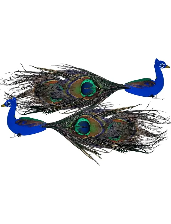 Resin_Blue_Peacock_Natural_Feather_Showpiece_Set_Of_2