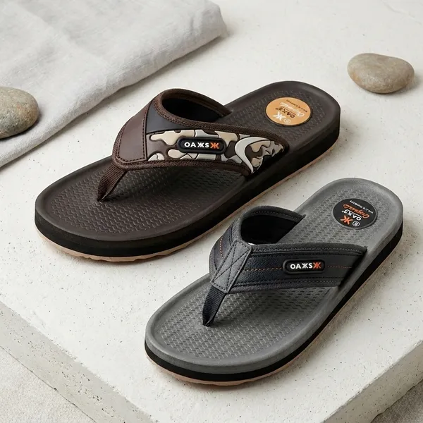 OAKKS_Comfort_Flip_Flops__Brown_And_Grey_Duo_for_Men