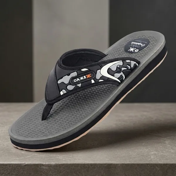 Grey_And_Black_Camouflage_Print_Flip_Flops_For_Men