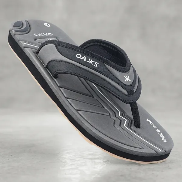 Grey_And_Black_Contoured_Footbed_Thong_Sandals_For_Men