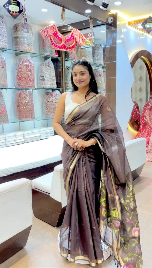 Elegant_Chocolate_Brown_Floral_Woven_Saree_with_Contrast_Border
