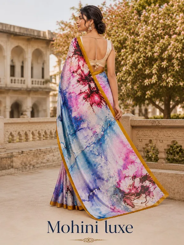 Elegant_Multicolor_Abstract_Print_Saree_with_Golden_Border_|_Soft_&_Stylish_Party_Wear_Saree