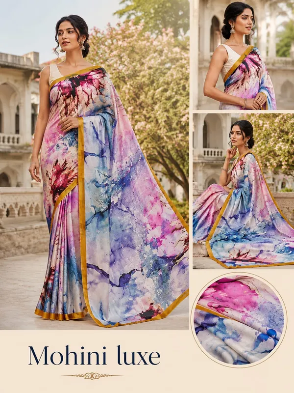 Elegant_Multicolor_Abstract_Print_Saree_with_Golden_Border_|_Soft_&_Stylish_Party_Wear_Saree