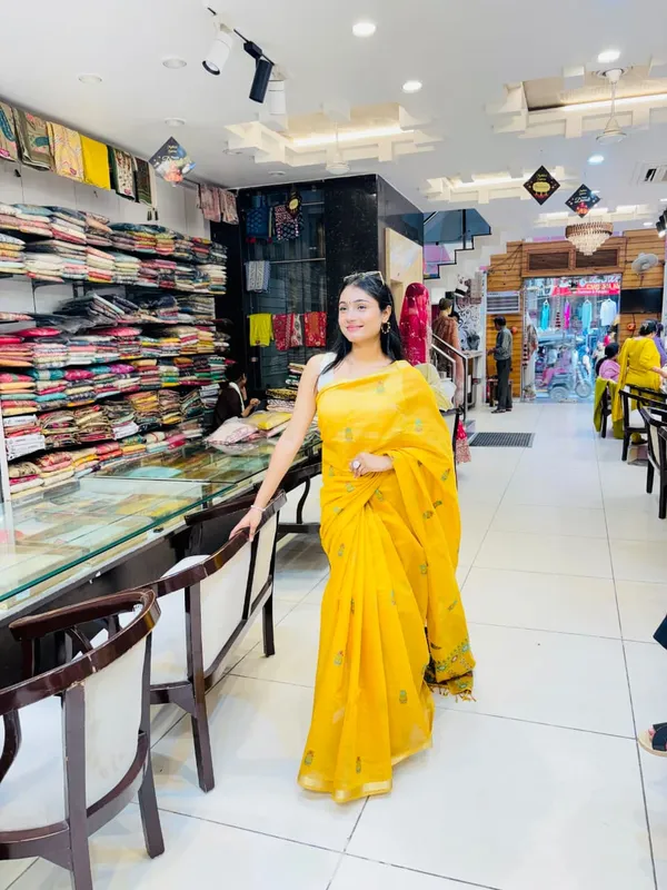 Elegant_Mustard_Yellow_Linen_Cotton_Saree_with_Woven_Buti_&_Designer_Pallu