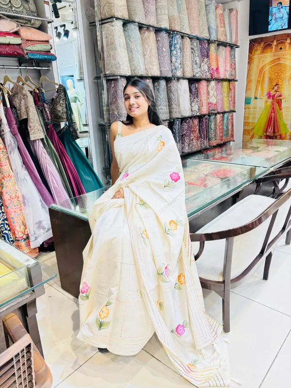 Cream_Floral_Embroidered_Silk_Blend_Saree_For_Women